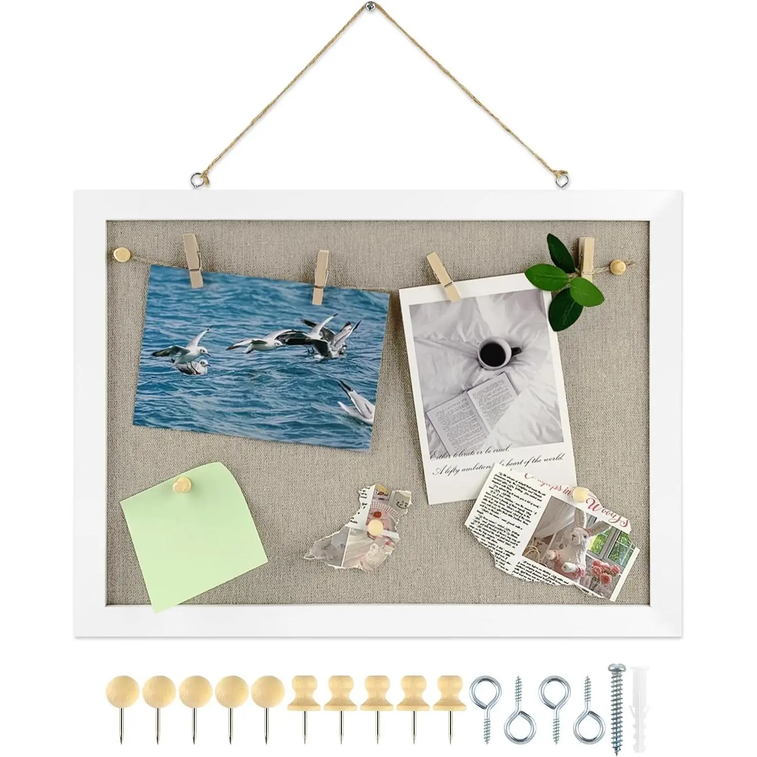 Cork Bulletin Board, with Linen 1-Pack Double-Sided, 16''X 12''Picture Display Vision Board Kit Corkboards for Wall School Office Decorative  10 Pushpins