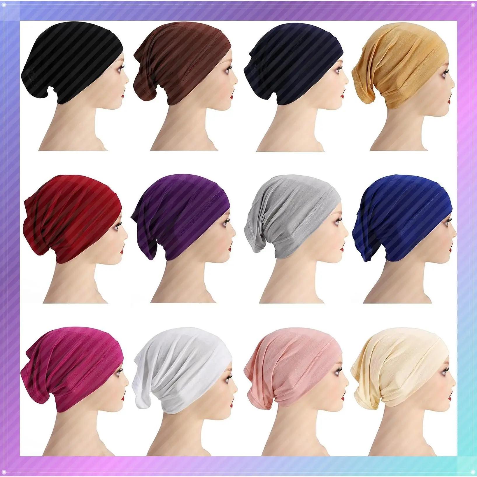 12 Pieces Solid Color Unisex Stretch Under Scarf Hijab Caps for Turban Head Wraps and Dreadlocks Tube HeadwearGift