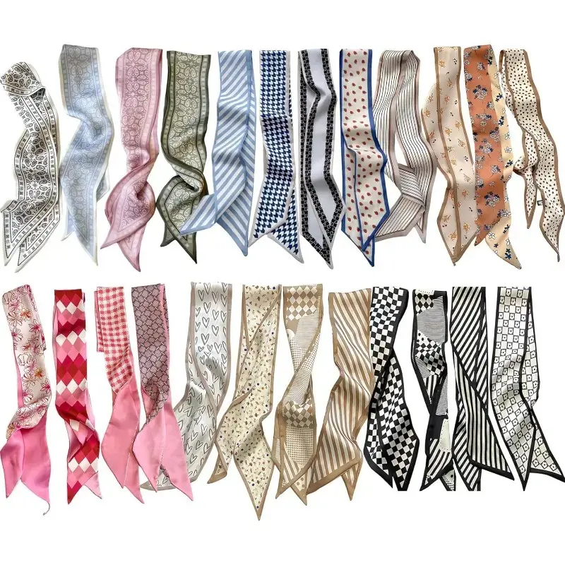 Women's 16/24-Count Rayon Scarf Set, 38.6" Long Assorted Floral & Graphic Neckerchiefs for Hair, Neck & Bag - Versatile Scarf Style for Casual Wear, Business & Engagement, Accessories Adults