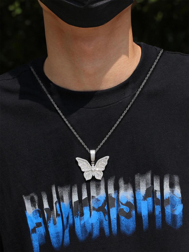 Rhinestone Butterfly Pendant Necklace for Women, Shining Party Accessories, Luxury Gorgeous Rope Chain Necklace, Fashion All-match Jewelry for Party, Daily Clothing Decor for Girl, Jewelry Accessory