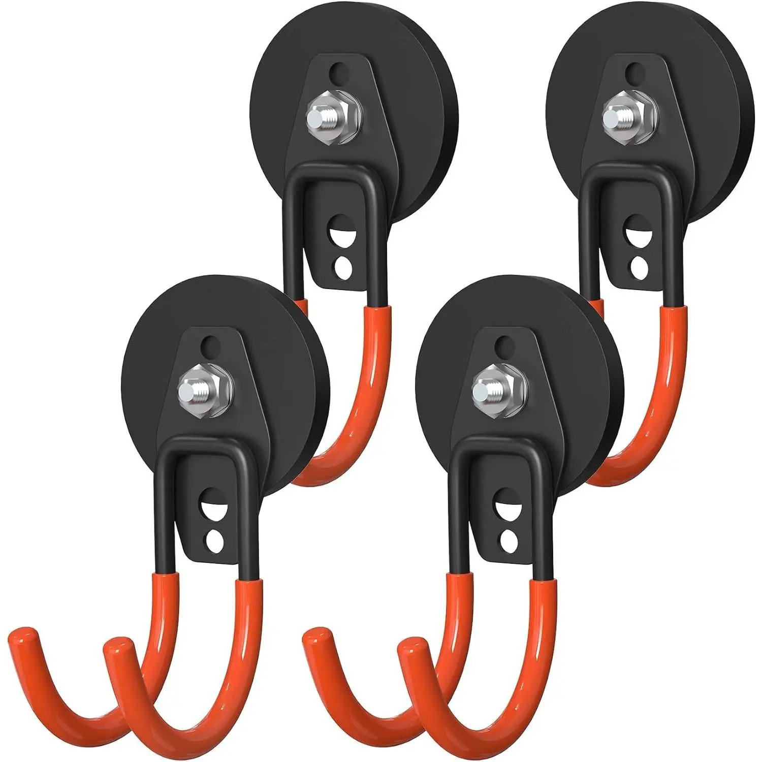Heavy Duty Magnetic Utility Storage Hooks, Large Garage Magnet Hooks with Anti-Slip Coating, 4PCS 2.59'' Orange for Metal Cabinet, Pegboard, Garage Shelve, Garden Tools