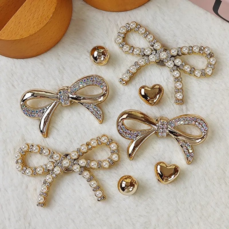 8pcs DIY, Pearl Bowknot Heart Bead Charms, Lightweight Non-Metallic, Y2K Fashion, Decorative Shoe Accessories, for Eva Sandals, Detachable, Gift Idea