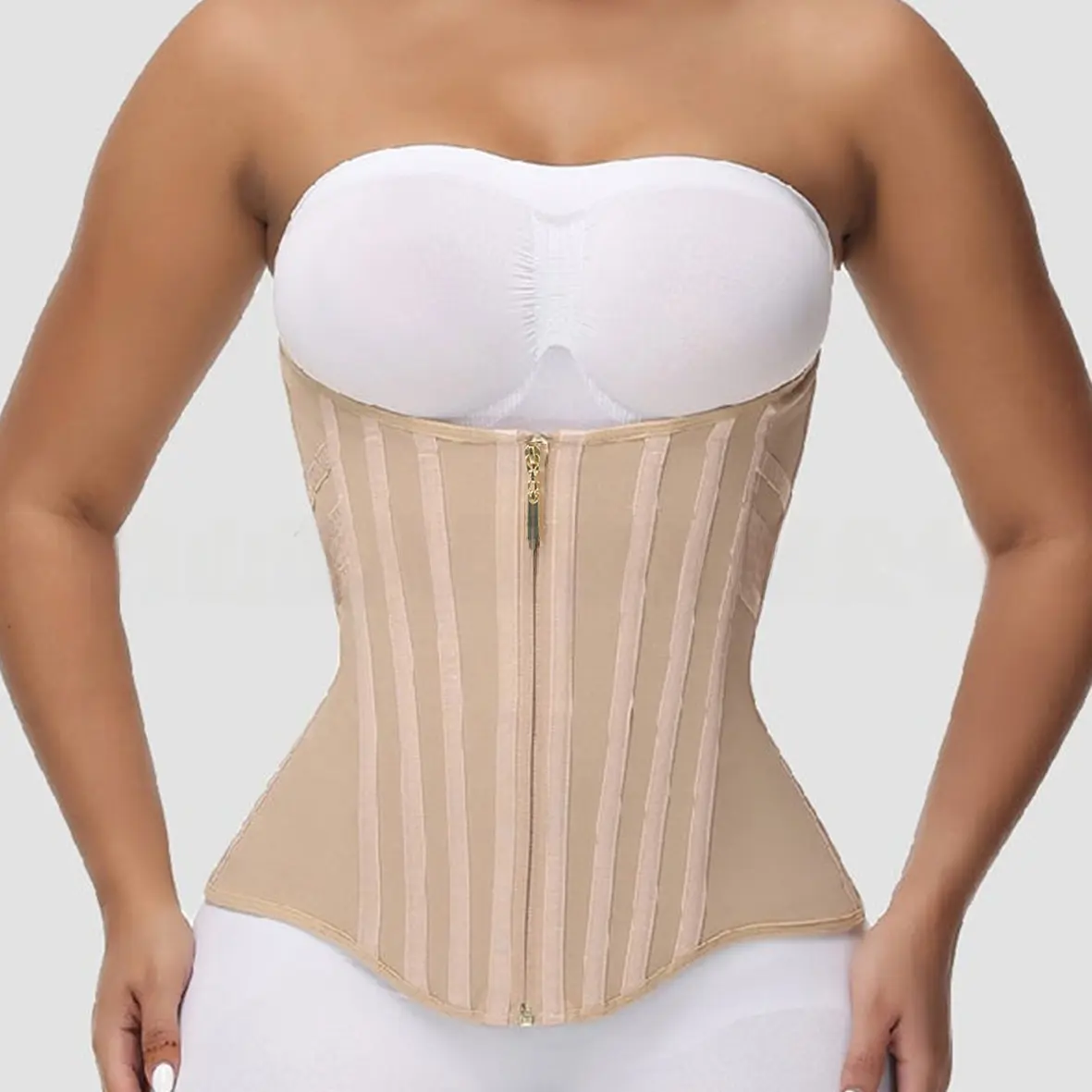 Gold Zipper Mesh 14-Bone Waist Cincher Body Shaper