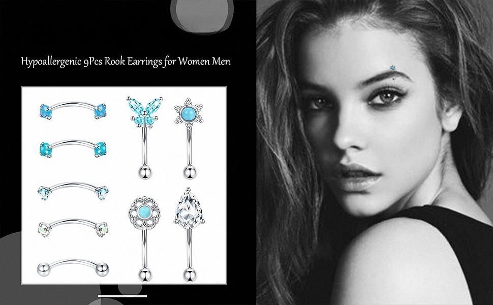 8-9Pcs 16G Surgical Steel Curved Barbell Set  Multi-Use Body Piercing Jewelry | Rook, Daith, Eyebrow & Lip Rings | Hypoallergenic & Sensitive Skin Safe 8mm