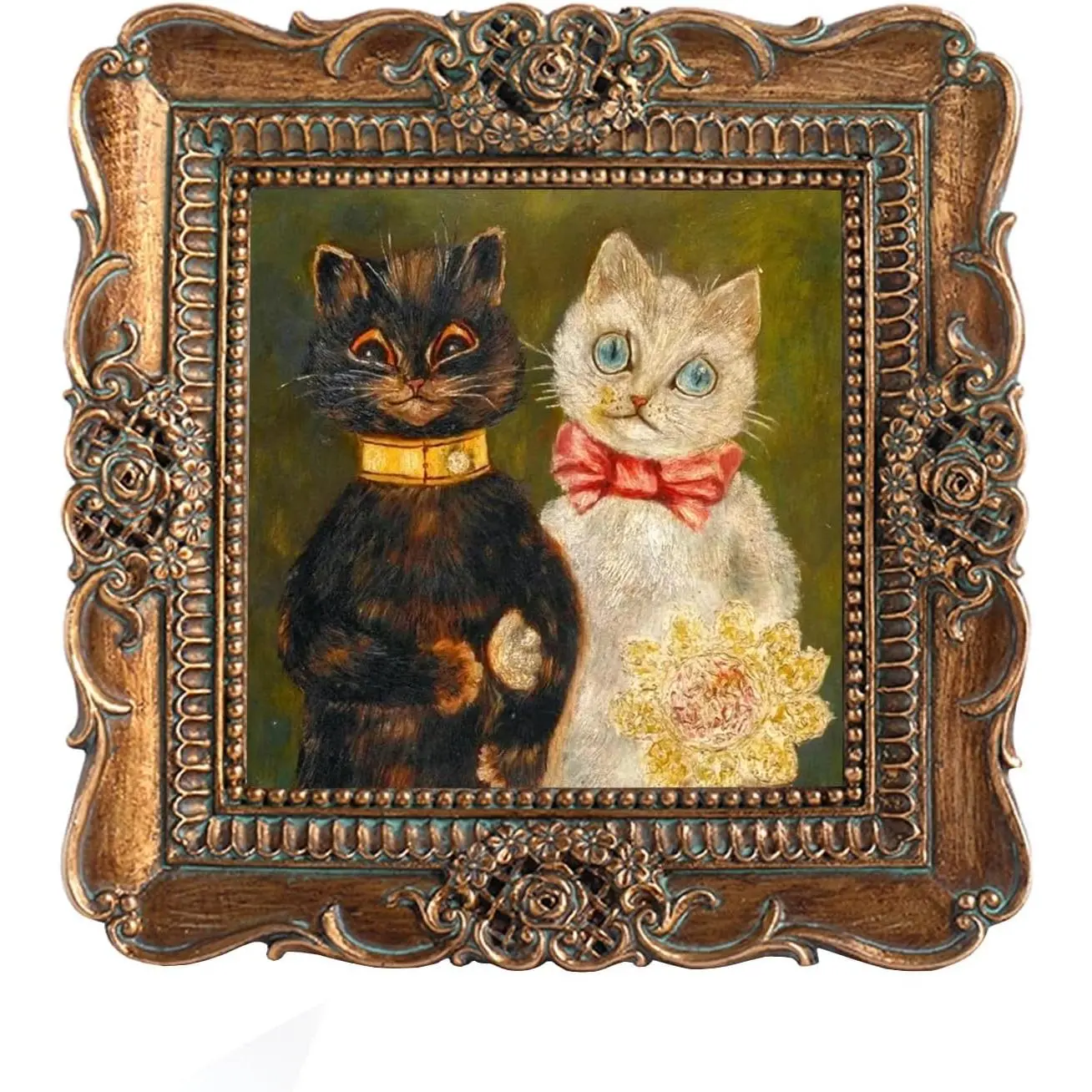 Antique Mini Picture Frames 3x3 Small  Square Picture Frames Wallet Size  Photo Frame with Embossed Floral Design Victorian Ornate Gallery Wall Decor and Tabletop Display,Bronze