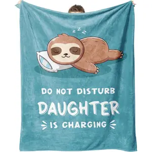 Funny Daughter Gifts from Mom, Daughter is Charging Sloth Blanket, Birthday Gifts for Daughters, Daughters Gift for Christmas, Soft Sloth Throws Blanket for Daughters