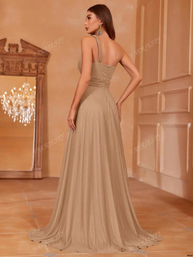 Galas - u2013ElegantSpring FaeriestyAsymmetricalNeckFormalEveningDressWithFittedWaist FlowingHem | SummerMaxiGownForRedCarpet Weddings UpscalePartiesBridesmaidDress