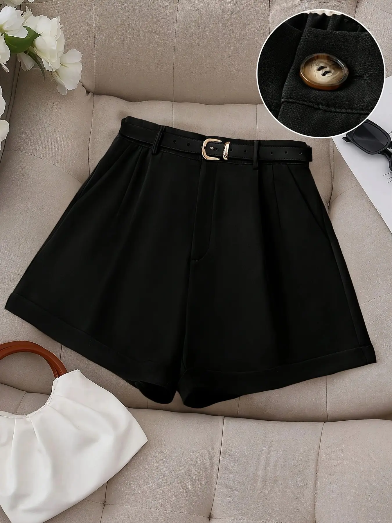 Women's High-Waisted Suit Shorts, Pleated Turn-Down Wide Leg Formal Shorts, Elegant Business Casual Wear, Comfortable & Stylish Design