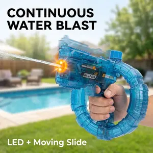 Electric Water Blaster with Continuous One-Button Spray, Flashing LED Nozzle, Moving Mechanical Slide and Ring-Shaped Water Tank for Backyard, Pool and Summer Outdoor Play