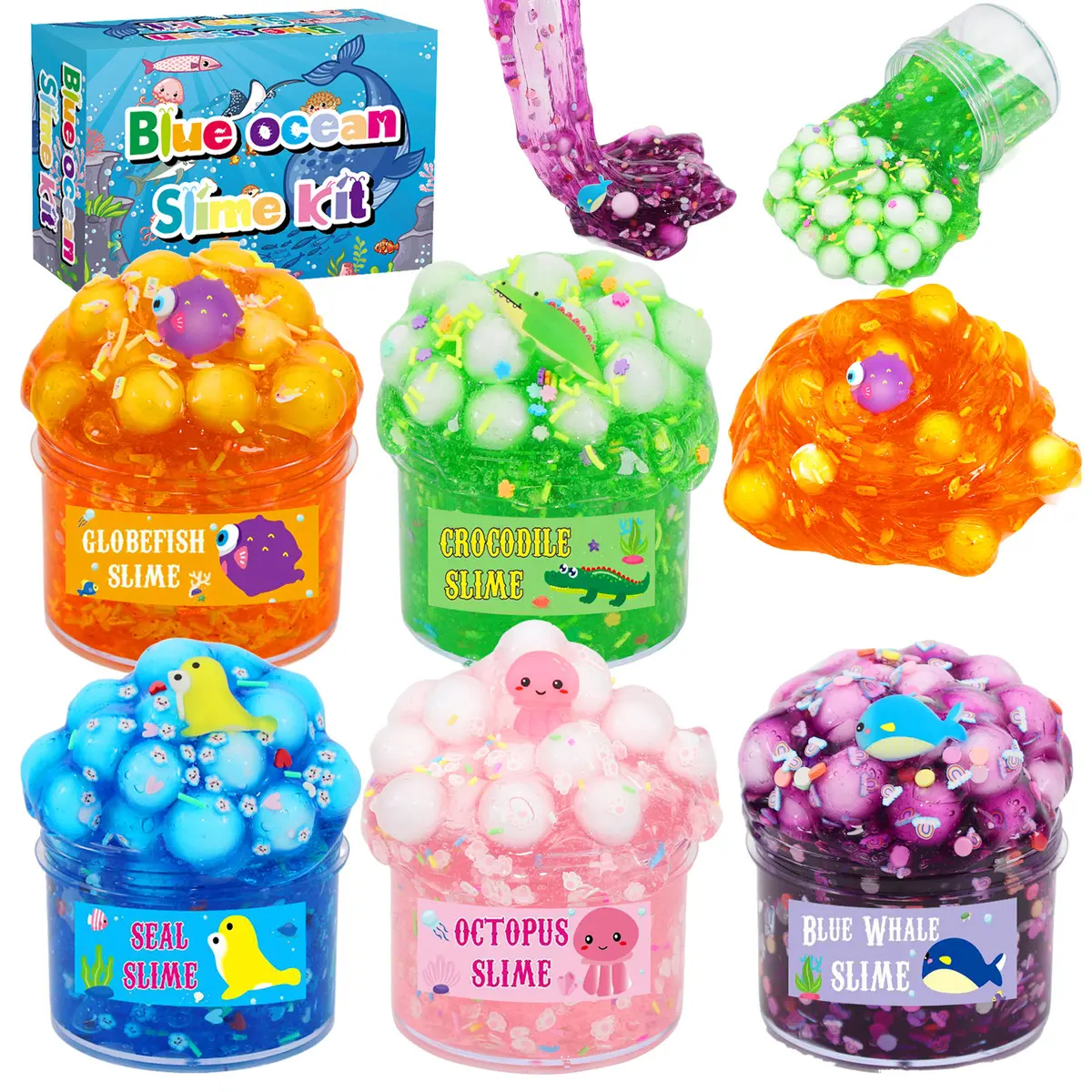 Slime Crystal Mud & Gooey Jelly Clay – Therapy Putty for Hand Arm Exercise, ADHD Calming Fidget Toy, Summer Indoor Play,Creative Art Craft for Classroom Home, Non-Toxic Ocean Themed