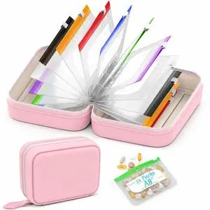 A8 Waterproof Pill Pouch Set, Large Weekly Pill Organizer with 14 Color-Coded Medicine Pouches, Reusable Travel Medicine Organizer, Zippered Pill Storage for Fish Oils, Vitamins