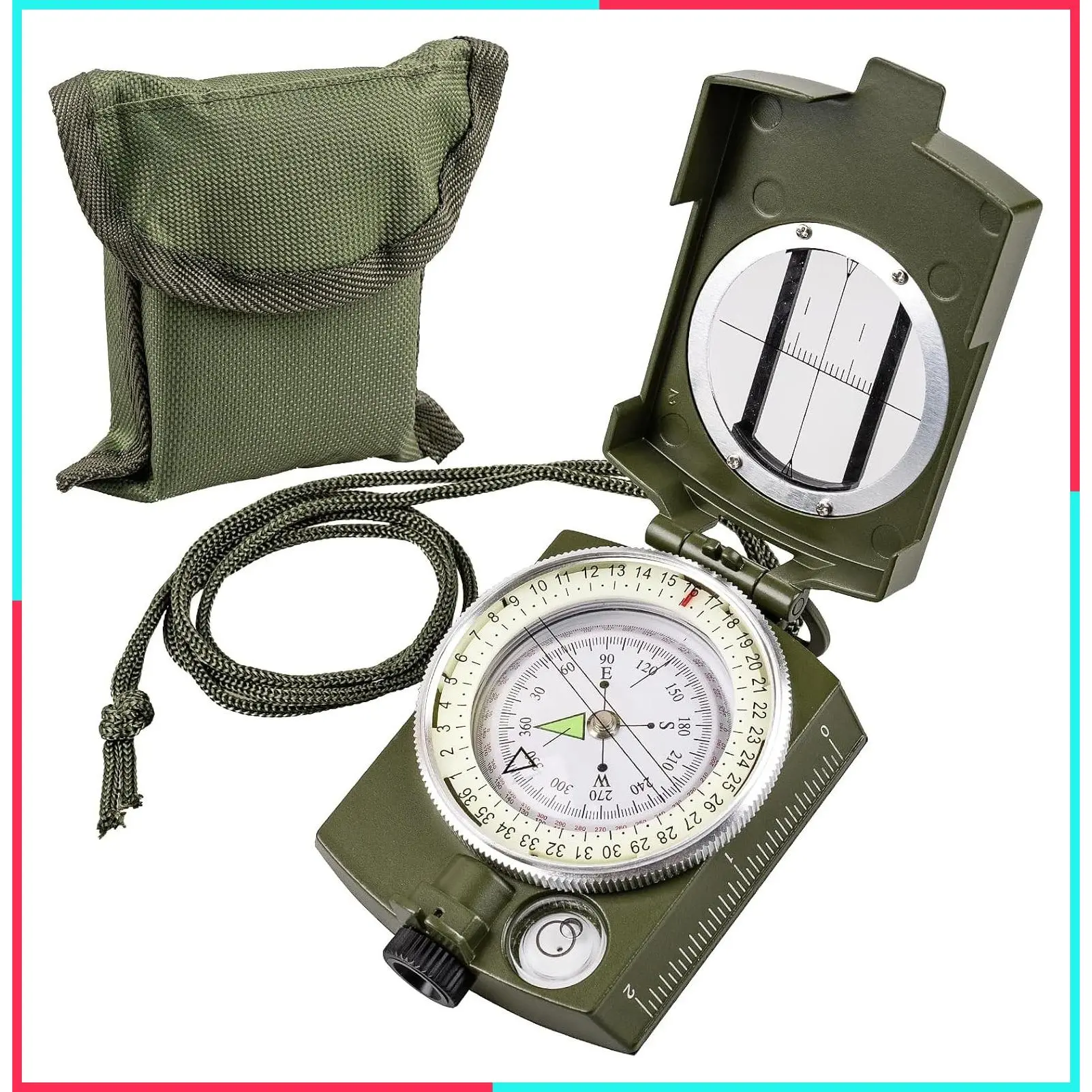 Hiking Compass for Survival，Waterproof Durable and Pocket-Sized Tactical Survival Compass with Lanyard，Climbing Biking Exploring Geology, Outdoor Activities