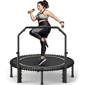 Adult Foldable Fitness Trampoline, 2026 40/48 Inch Silver Bungee Rebounder, 450-550LBS Capacity, Adjustable Handle, Stable & Quiet, Indoor/Outdoor Full-Body Exercise Equipment mini