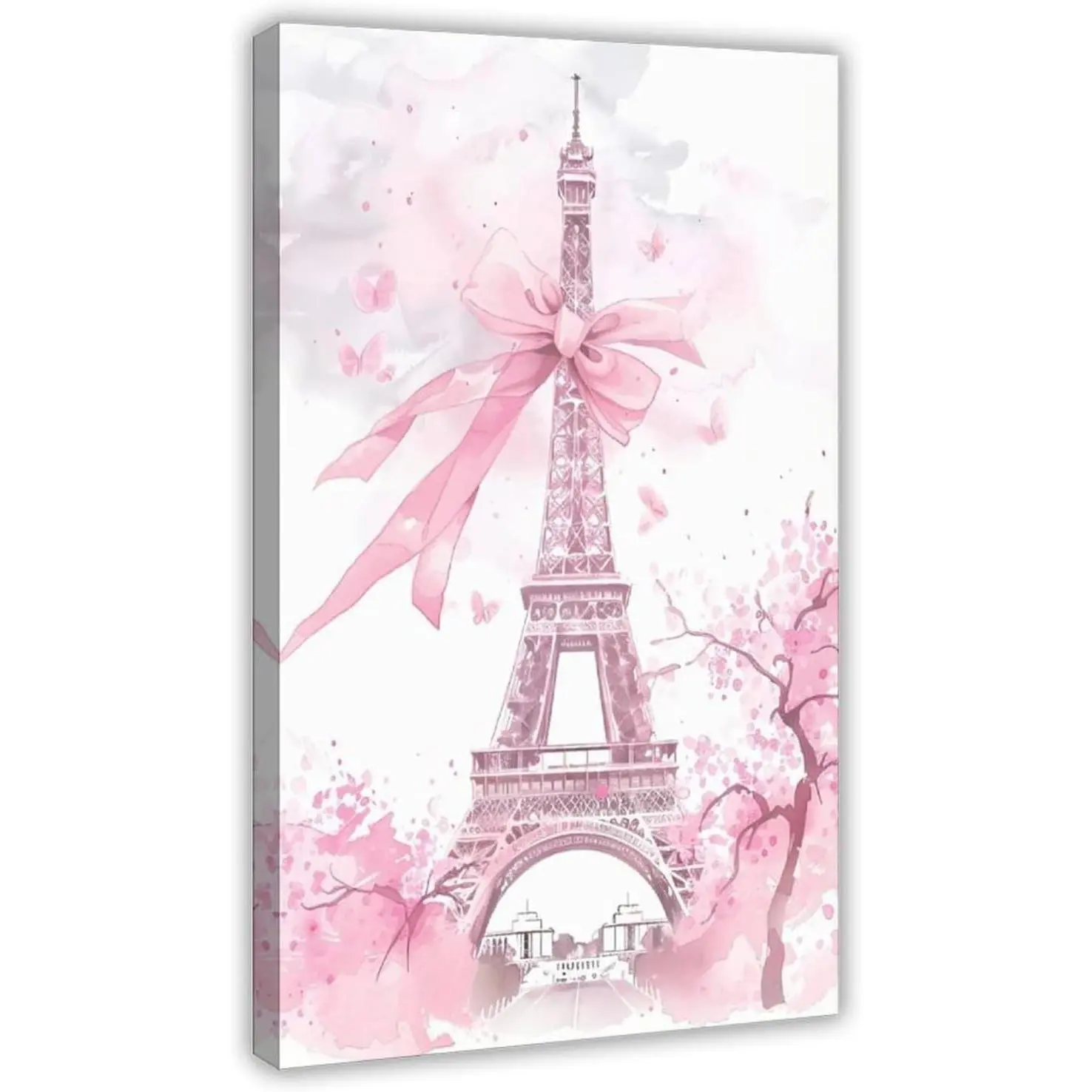 Pink Bow Eiffel Tower Canvas Poster Wall Artwork - Photo Prints for Bedroom, Living Room Home Decor Aesthetic Murals