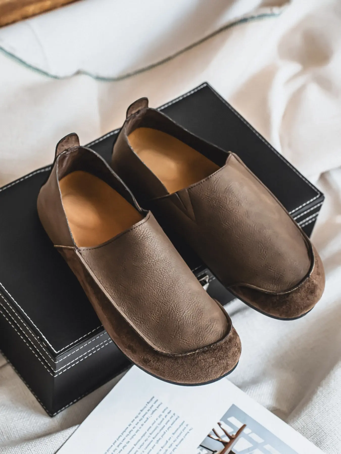 Men's Vintage Handmade Leather Loafers, Slip-On Moccasins, Soft Sole, Breathable, Comfortable, All-Season, Casual, Retro Style