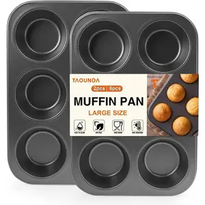 6 Cup Nonstick Jumbo Muffin Tin 2PCS Durable Large Baking Pan for Big Muffins & Cupcakes, Easy Clean Carbon Steel Giant Muffin Pan for Oven Use Parties
