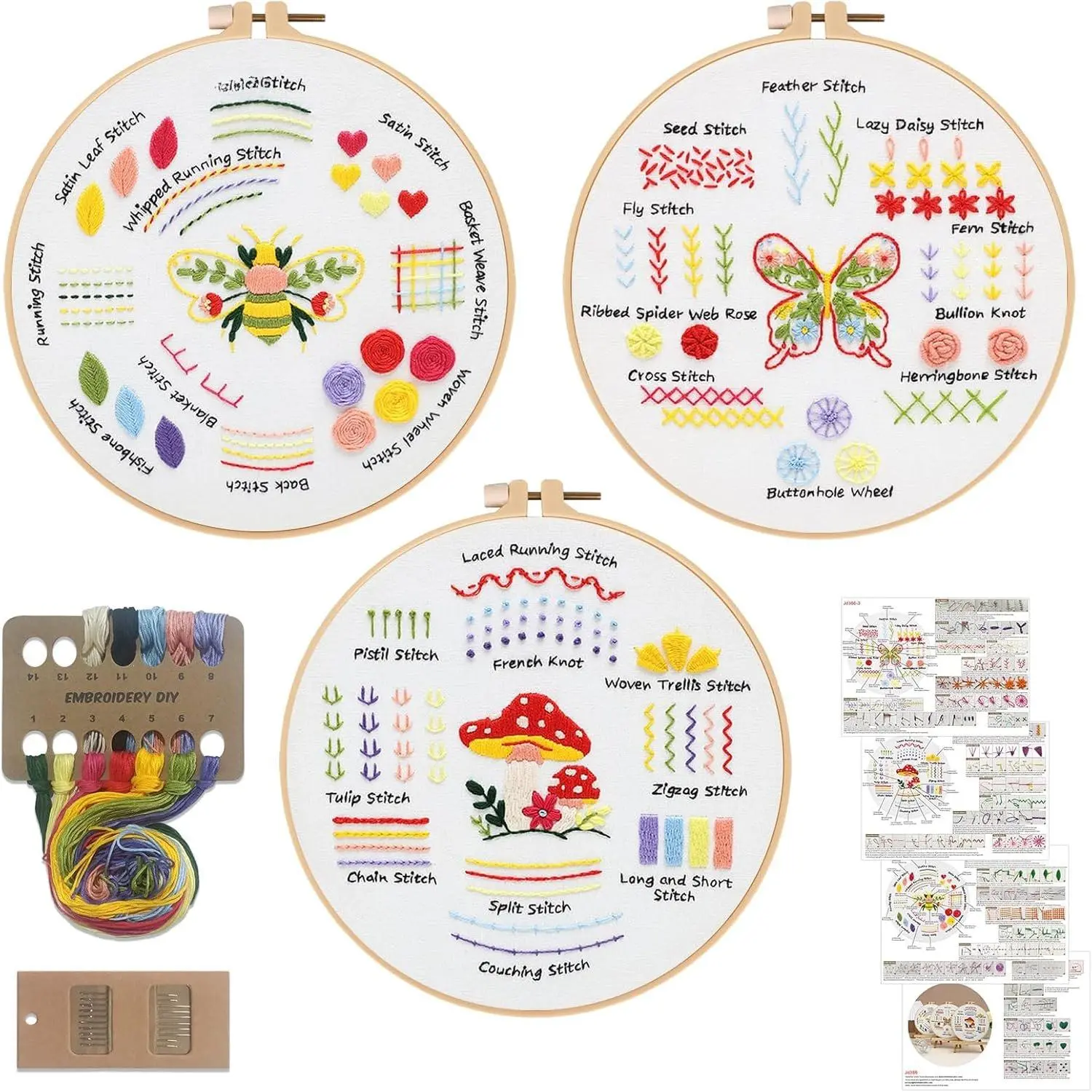 3 Pack Embroidery Kit for Beginners Learn  Stitches DIY |   Kits to Practice 30  Stitches. A Complete Needlepoint Kit for Adults to Learn DIY Embroidery Skills