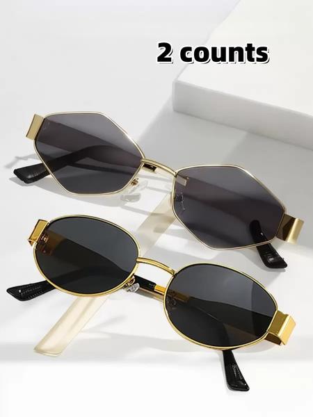 Women's Fashionable Metal Frame Oval Sunglasses, Trendy Casual Sunglasses for Everyday Use, Fashion Accessories for Outdoor Activities, Classic Oval Sunglasses