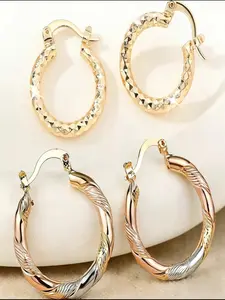 2 Pairs Twisted Ring Earrings, Lightweight Copper Jewelry, Unisex Fashion Ear Rings, Daily Wear, Wedding, Summer, Birthday Gift
