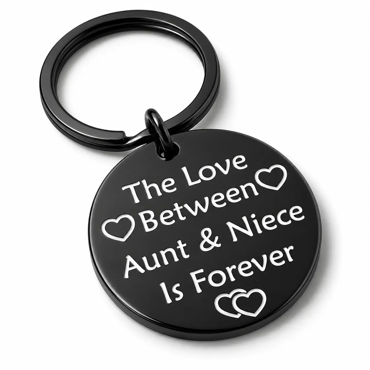 Engraved Sentimental Text Keychain in Black Tarnish-Resistant Stainless Steel, Keepsake Gift for Aunt and Niece for Graduation or Birthday, Engraved Sentimental Text Keychains, Gender-Neutral Keychains
