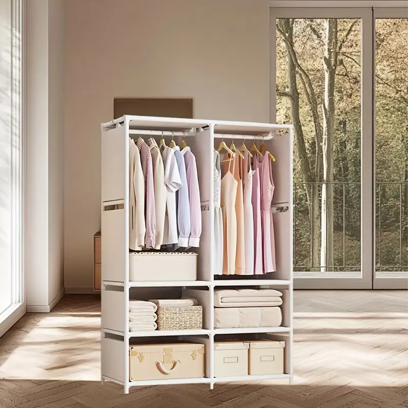 Simple style open coat rack, Nordic minimalist design dust cover with dust-proof fabric, suitable for corner space utilization, Compact Closet Organization, and as an addition to wardrobes (rental housing gadget for organizing belongings)