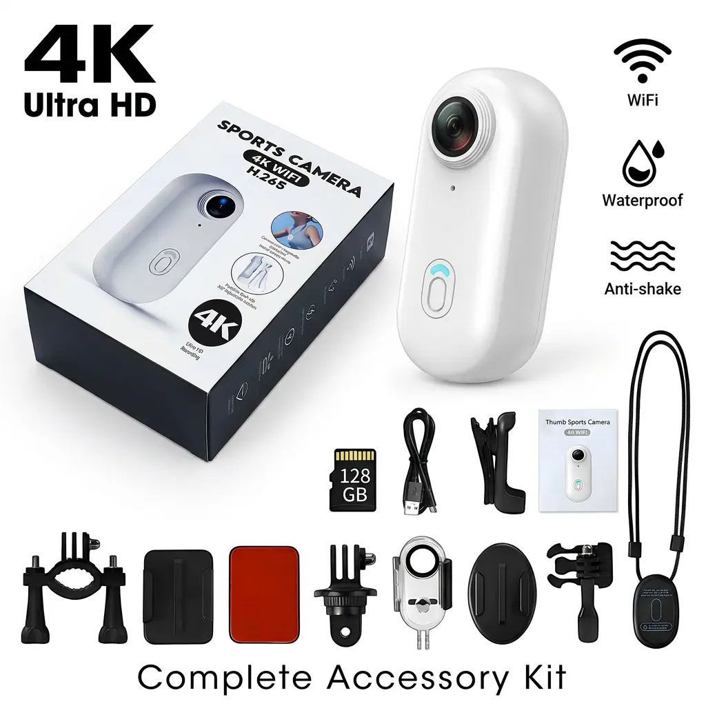 4K Thumb Sports Camera with Magnetic POV Design Ultra-Compact Waterproof IPX7 5V/2A Type-C Charging Photos Hands-Free Portable for Bike Cycling Pet Vlogging Photography Gear Anti-Shake，Ideal Gift for Girls, Boys Teenagers, and Beginners Lens Cable Card ti