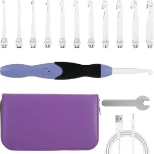 Lighted Crochet Hooks Set - 11 Sizes Light Up Crochet Hooks with Case,Rechargeable Crochet Hook with Light,2.5mm to 8mm