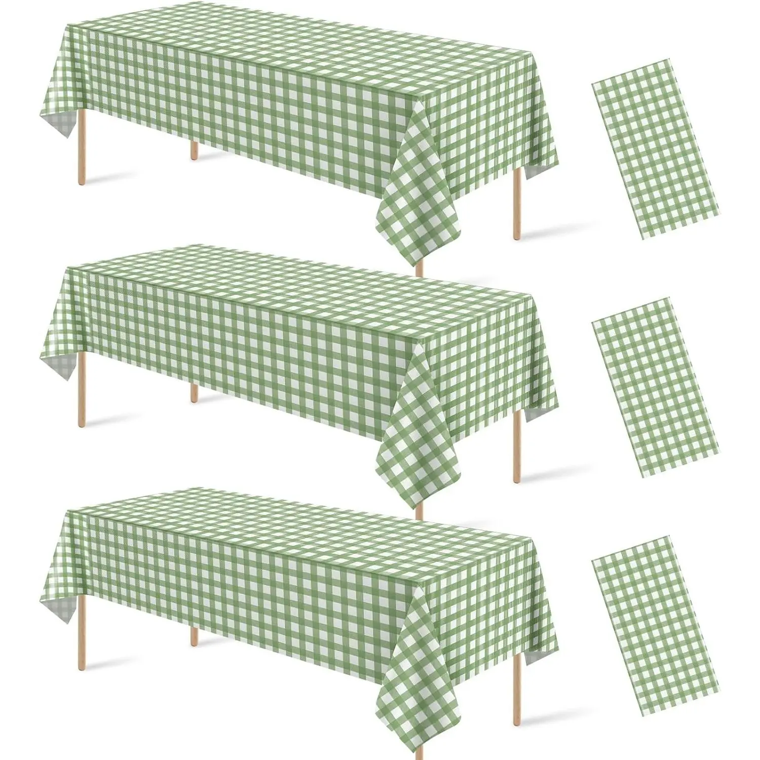 3 Pcs Sage Green Gingham Disposable Plastic Table Cover Green Checkered Buffalo Plaid Tablecloth for Baby Shower Bridal Wedding Birthday Party Supplies 54 x 108 Inch