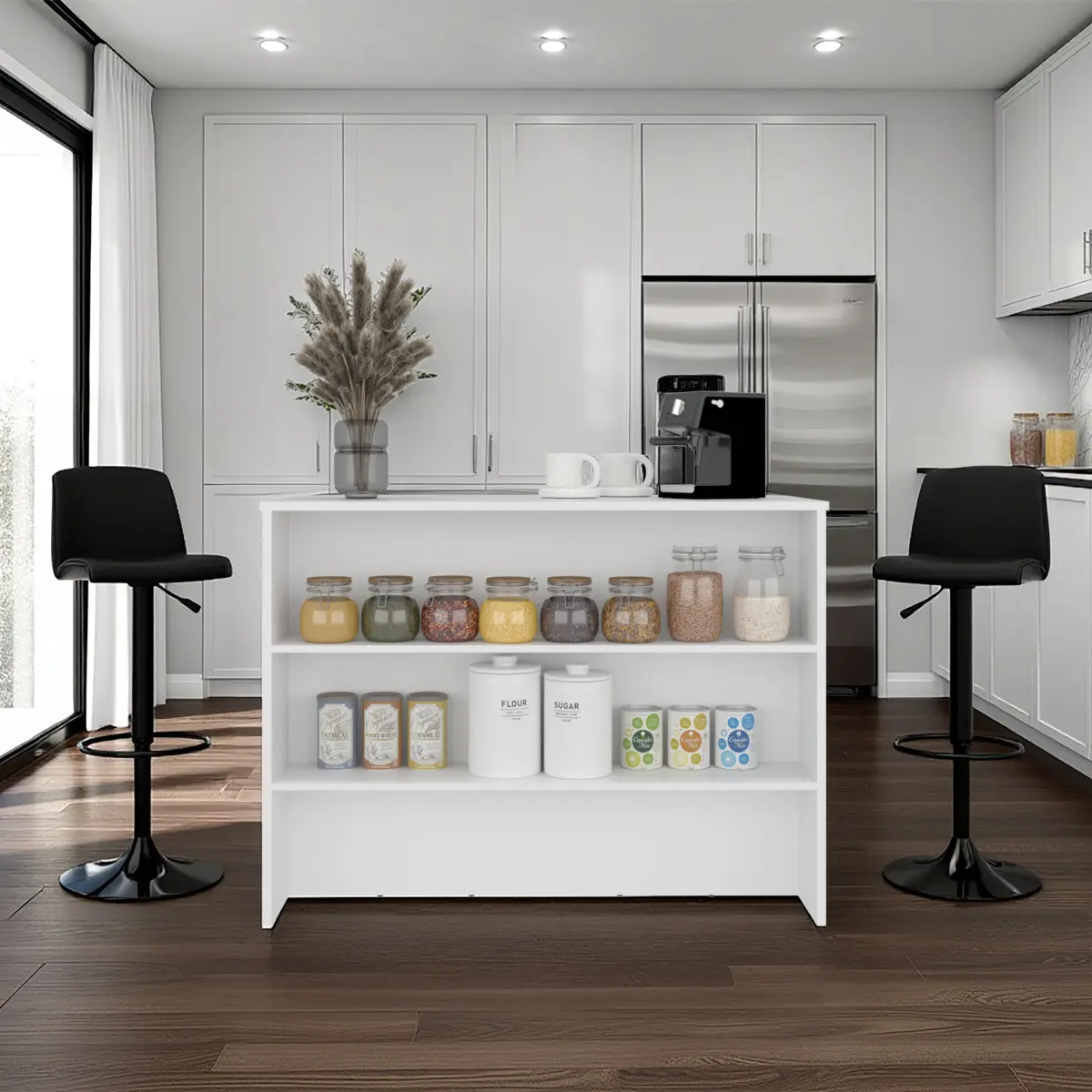Minimalist Rectangular Central Kitchen Island - Chipboard Indoor Cupboard with Modern Design, Large Surface, Ample Storage Space