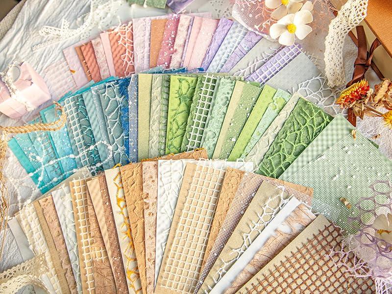 96 Sheets Textured Scrapbook Paper and Mesh Fabric Assorted Set  6 Mixed Special Paper for Scrapbooking Planner Bullet Junk Journal Supplies Mixed Media Collage Card Embellishments 3.9x5.5 Inch