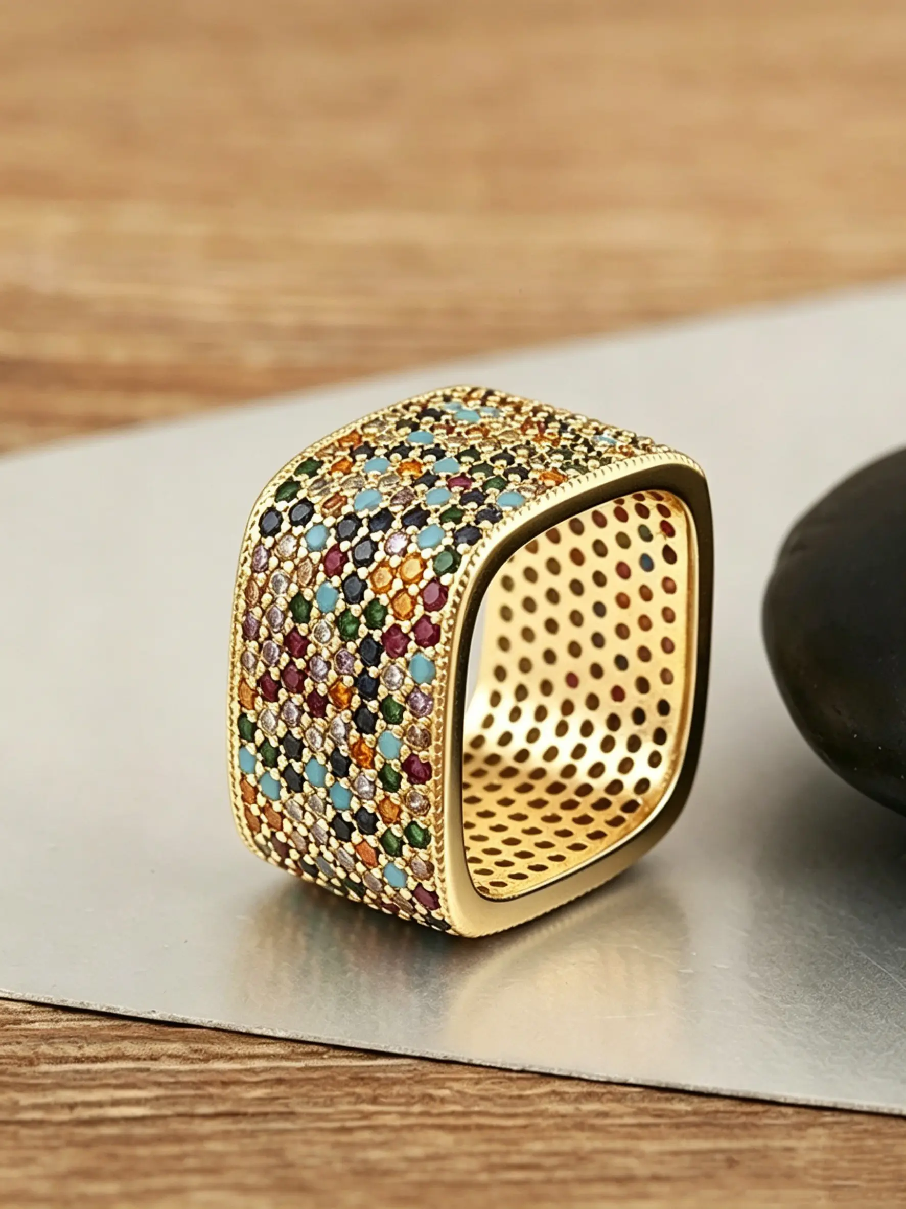 New Luxury Square Copper Zircon Ring for Women, Fashionable Hip Hop Ring, Elegant Ring, Style Jewelry, Trendy Accessory