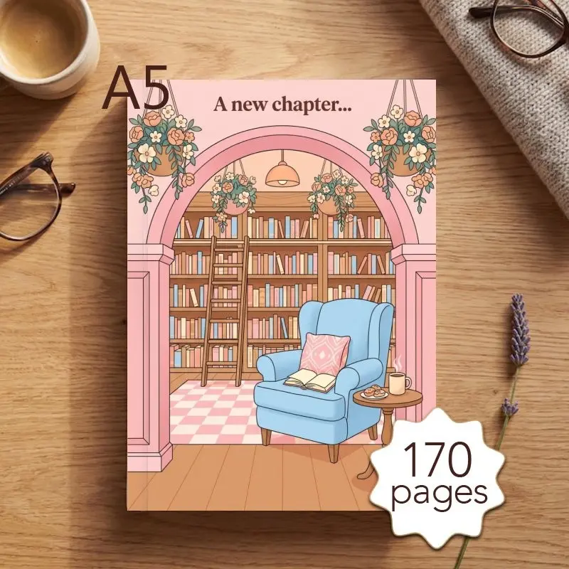 1PC A5 Reading Journal for Book Lovers, 170 Pages Book Reading Log Notebook, Library‑Themed Organized Reading Planner with Tracking & Review Pages, Gift for Reading Enthusiasts