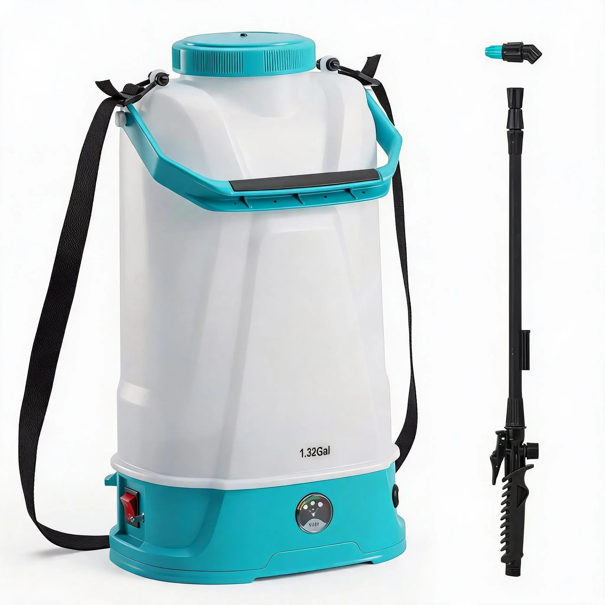 1.32 Gallon Battery Powered Sprayer, 12V Electric Garden Sprayer. Adjustable 0-60 PSI, Rechargeable Lithium. For Weed Killer, Fertilizer, Cleaning. Wide Mouth, Shoulder Strap. Cordless Lawn Care Tool