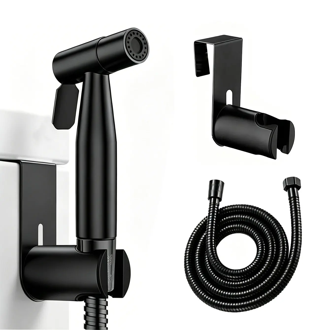 No-Drill Smart Toilet Flush Kit, Handheld Toilet Flush Device with Stand and Hose, Convenient Bathroom Accessories, Easy Installation, Bidet, Handheld Bidet Sprayer For Toilet