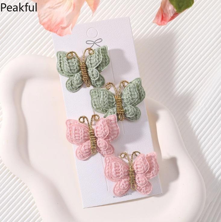 4pcs Butterfly Hair Clips Set – Cute Wool Knitting Accessories for Kids, Colorful Barrette for Bangs, Perfect Hair Grips for Girls, Adds Charm & Style to Everyday Hairdos