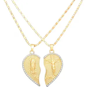 Virgin Mary & Jesus "Te Amo" Half Heart Split Couples Necklace Set - Casual Daily Religious Protection Jewelry, Express Devotion, Great Gift Choice for Couples