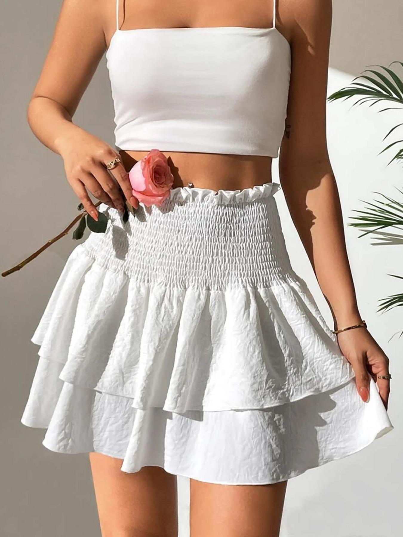 Women's Plain Woven Ruffle Trim High Waist Skirt, Casual Fashion Skirt for Daily Outdoor Wear, Ladies Bottoms for Spring & Fall