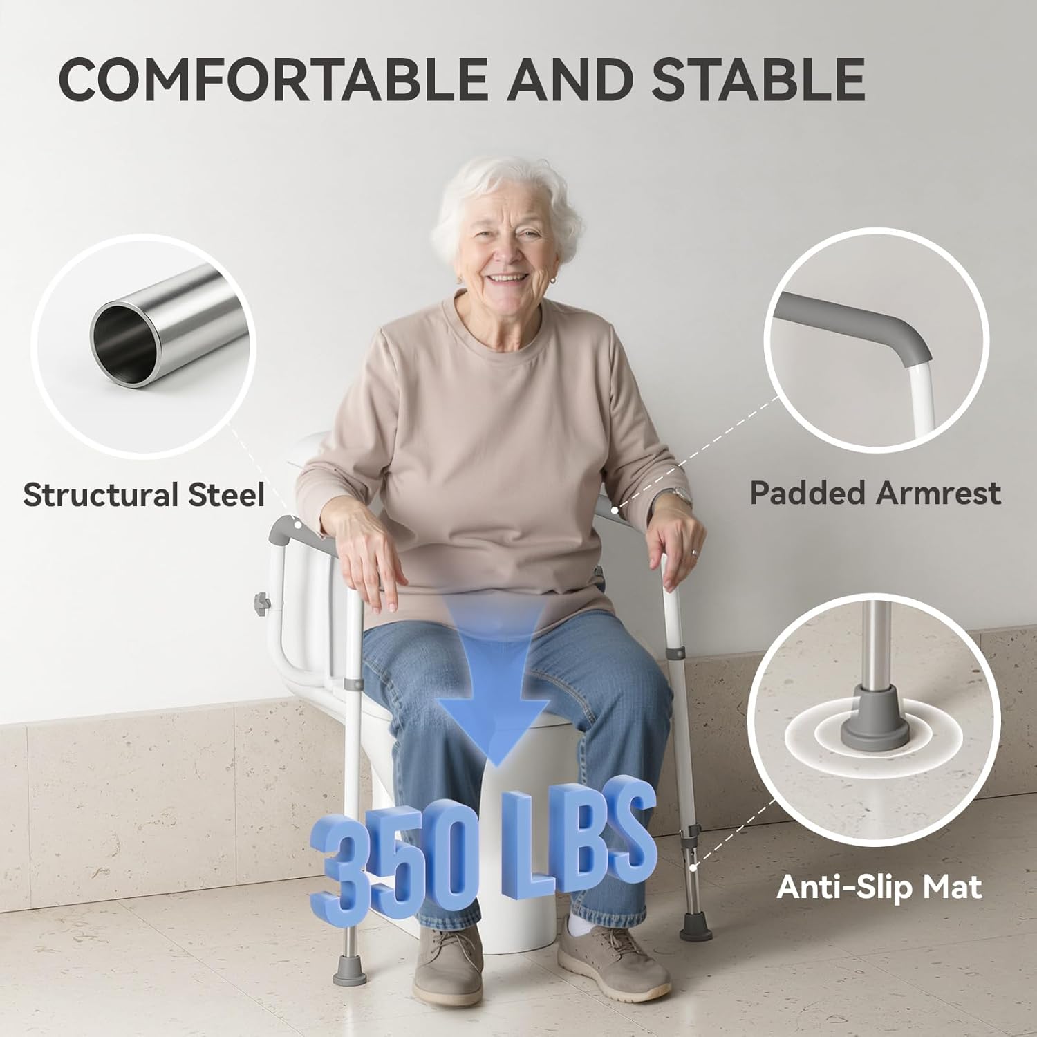 Toilet Safety Rails  Steel Sturdy Toilet Handle Height-Adjustable  Provides Support for Seniors,  and