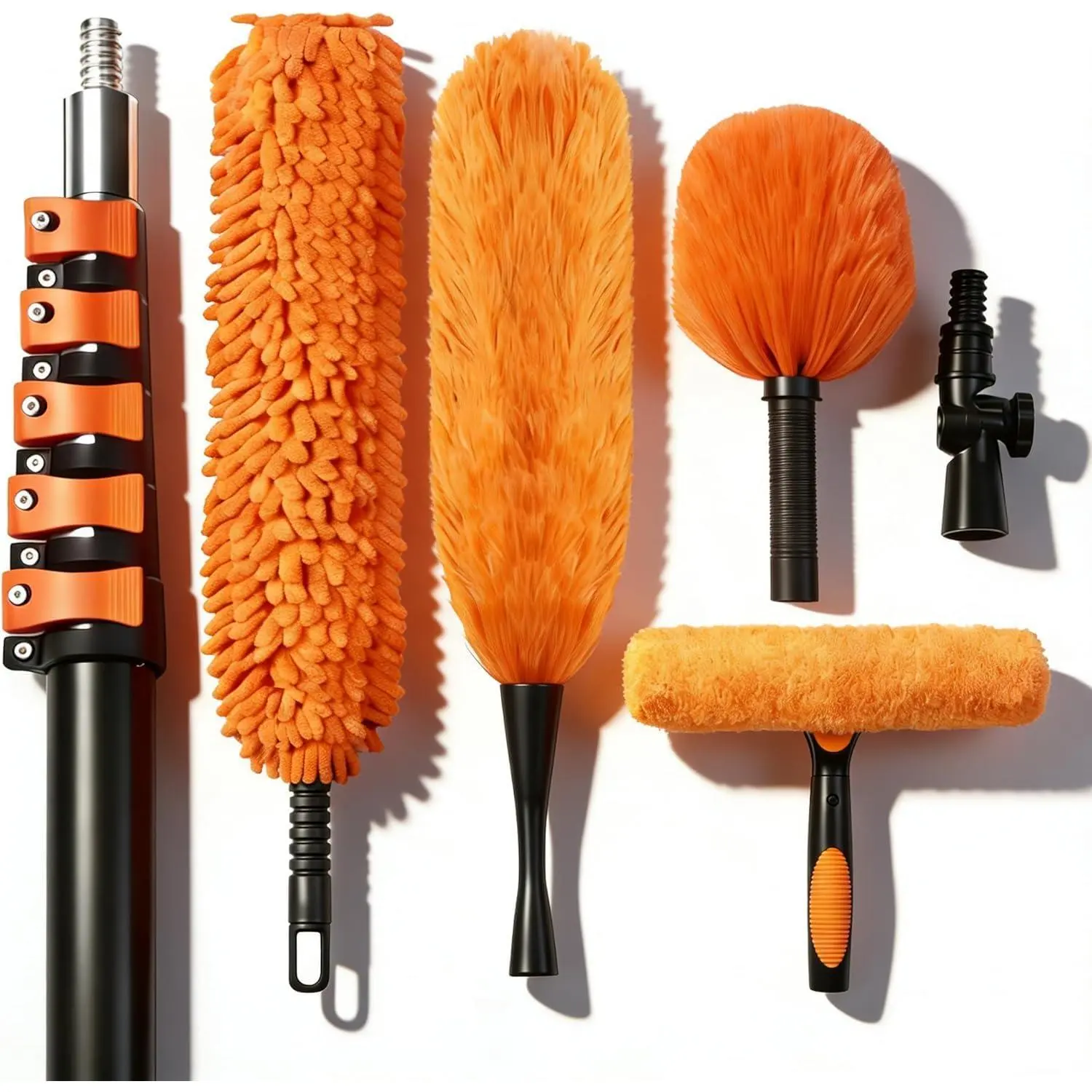 High Reach Cleaning Tool Kit, 18FT Synthetic Duster Set with 3-12FT Flip-Lock & Screw-Lock Extension Pole, Cobweb Duster, Washable Ceiling Fan Cleaner, Glass Window & High Roof Cleaner, Ceiling Fans, Single Set