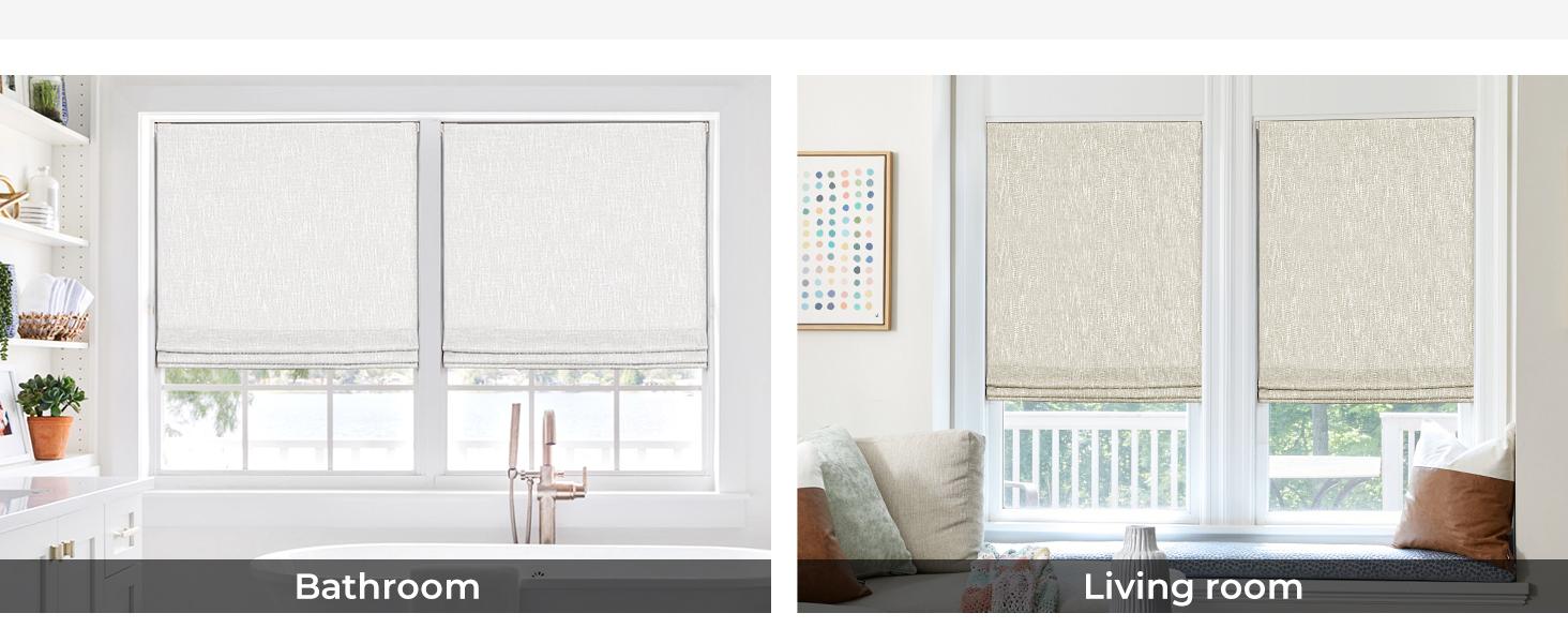 No Tools No Drill Cordless Roman Shades for Indoor Windows 100% Blackout, for Window Size 34" W * 64" H Beige