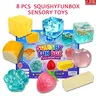 8-Piece Set Box Malt Sugar Stress Relief Fidget Toys, Sensory Bundle, Creative Slow-Return Squishy, Party Gift, 8 Different Styles, Squishy Fun Box