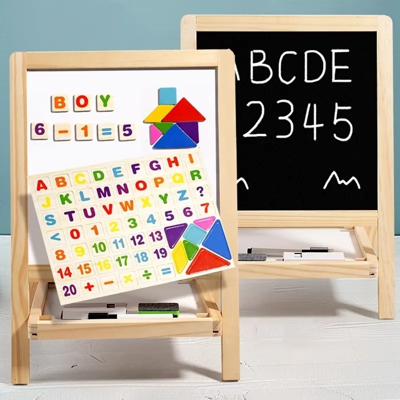 Foldable Double-Sided Magnetic Whiteboard, Blackboard and Chalkboard Set, Includes Markers, Eraser, Colorful Chalk, and 26 Magnetic Letters, Perfect for Kids Learning and Family Interaction