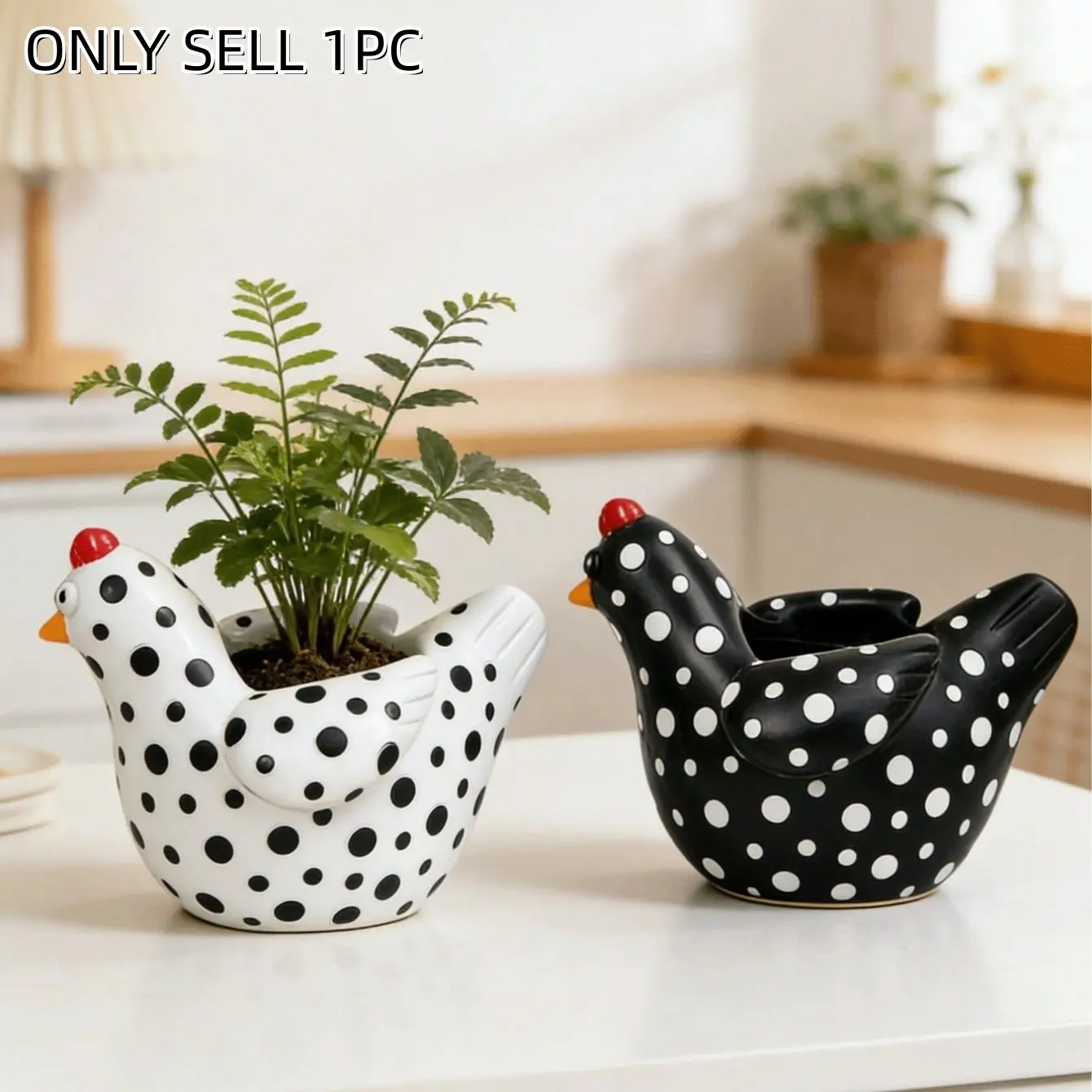 1Pc Resin Rooster Sculpture Planter, Cute Polka Dot Chicken Succulent Pot, Artistic Decor Statue for Garden, Desktop, Home, Outdoor Courtyard, Terrace & Farmhouse