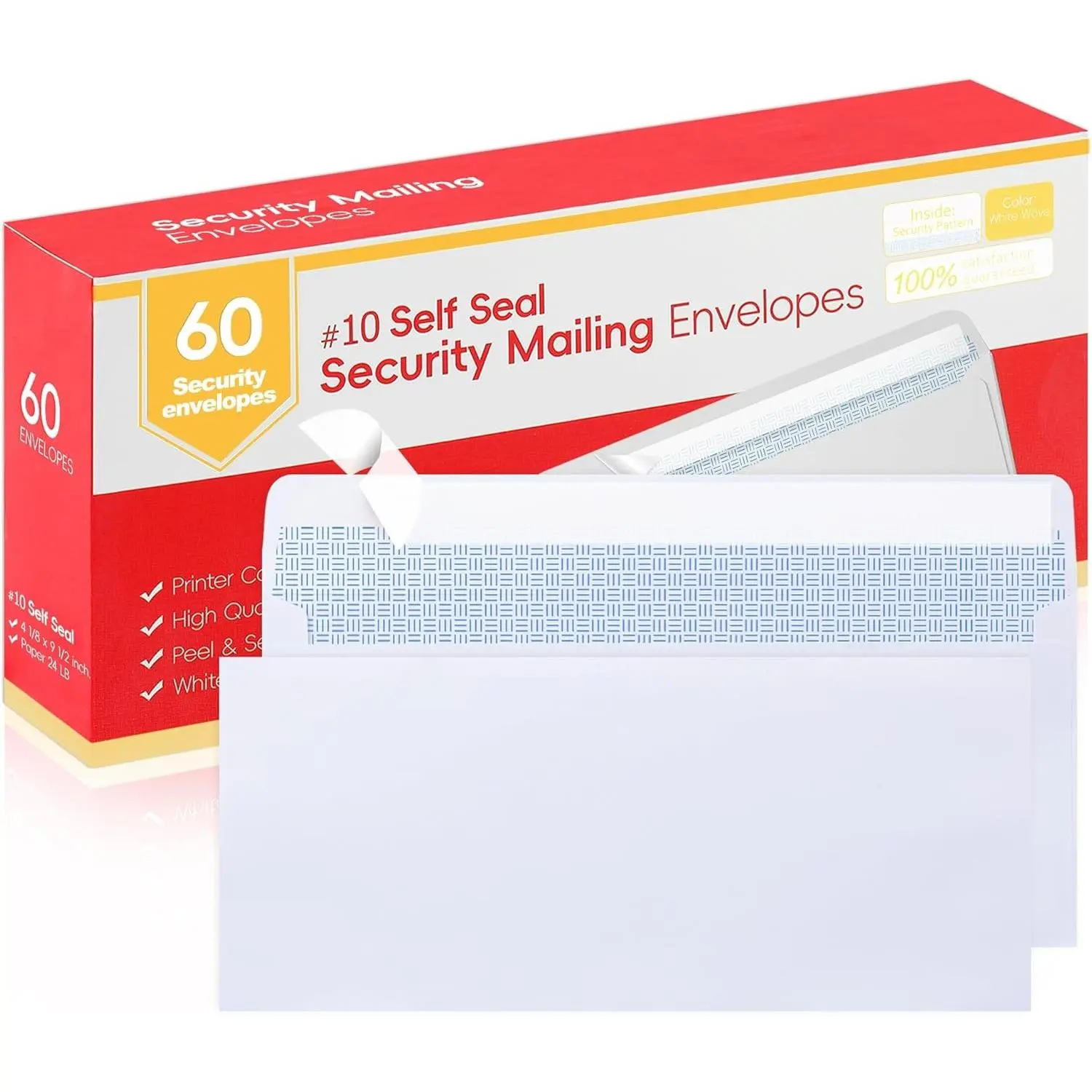 #10 Letter Size Mailing Envelopes for Business, 60pcs Self Seal Windowless Security Envelopes 4-1/8 x 9-1/2 Inch White 24LB Paper