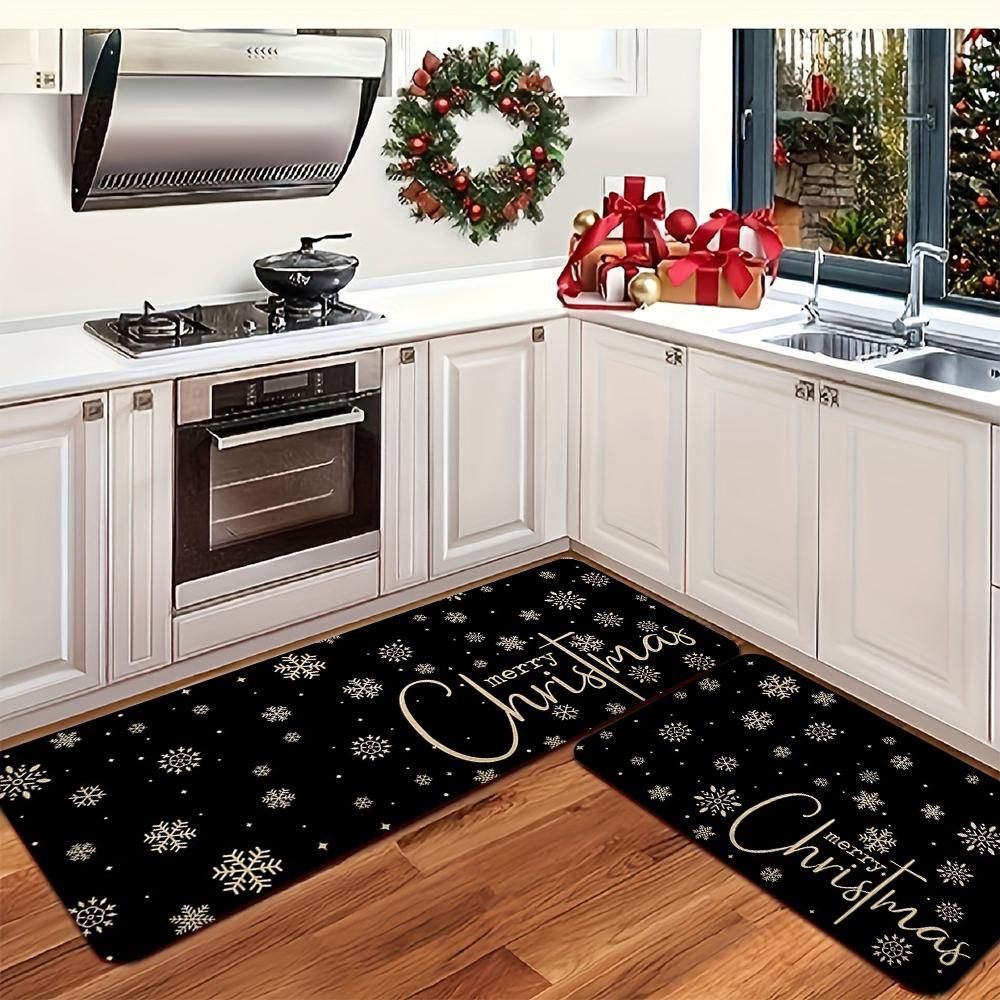 Christmas Kitchen Mats Set, Festive Wood Grain Design, Non-Slip Soft Low Profile, Winter Home Decor, Holiday Cooking & Celebrations, Home Decorative Rug