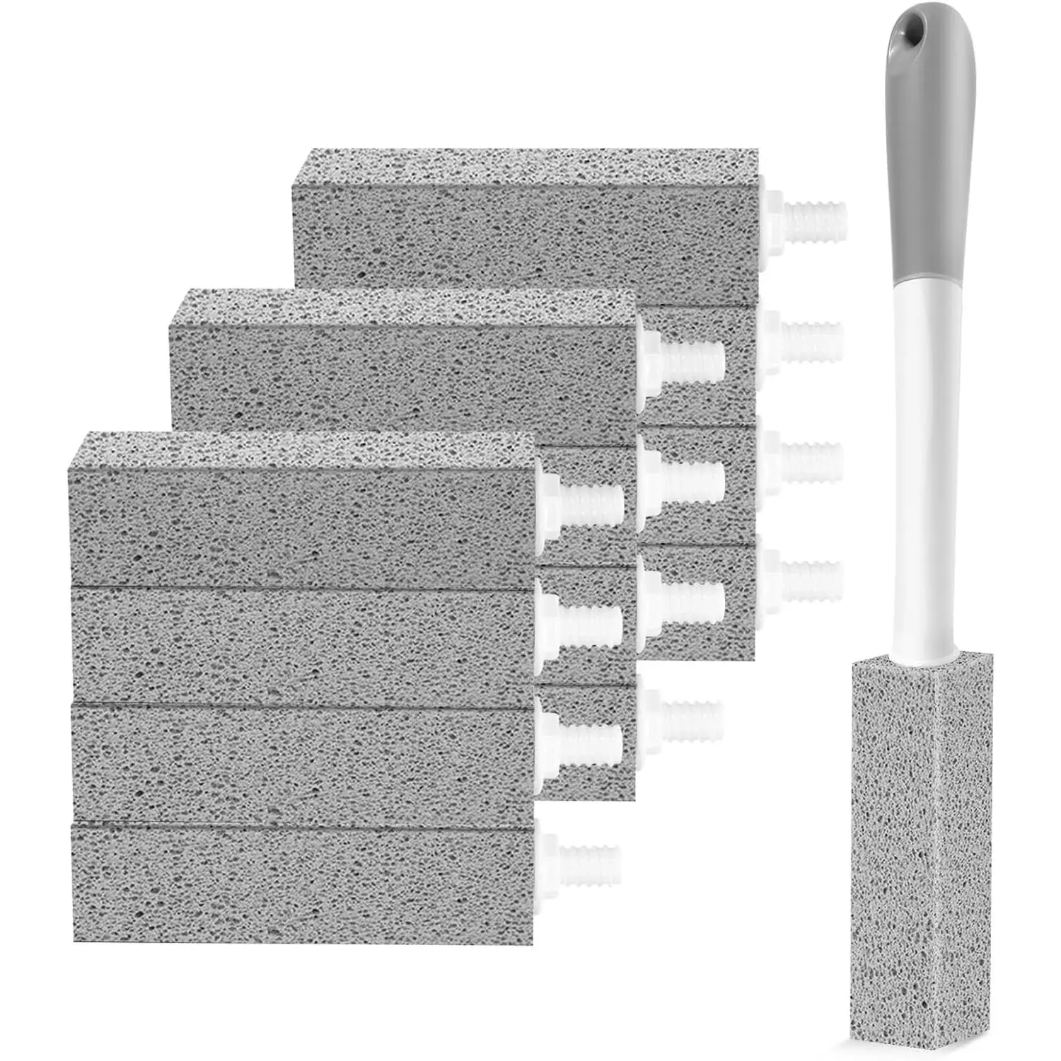 12 Pack Toilet Pumice Stone with Long Handle,Pumice Stone Toilet Bowl Cleaner,1 Cleaning Handle, 12 No  Replaceable Piedra Pomez for Cleaning Toilets, Bathtubs, Grills, Swimming Pool, Sinks