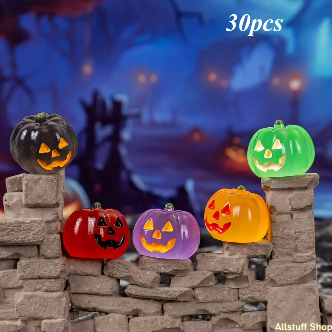 30pcs Luminous Plastic Pumpkin Lanterns with Pre-Carved Faces - Halloween Party Decorations, Halloween Room Decor, DIY Bag Accessories for DIY Crafters, Indoor Party Centerpieces
