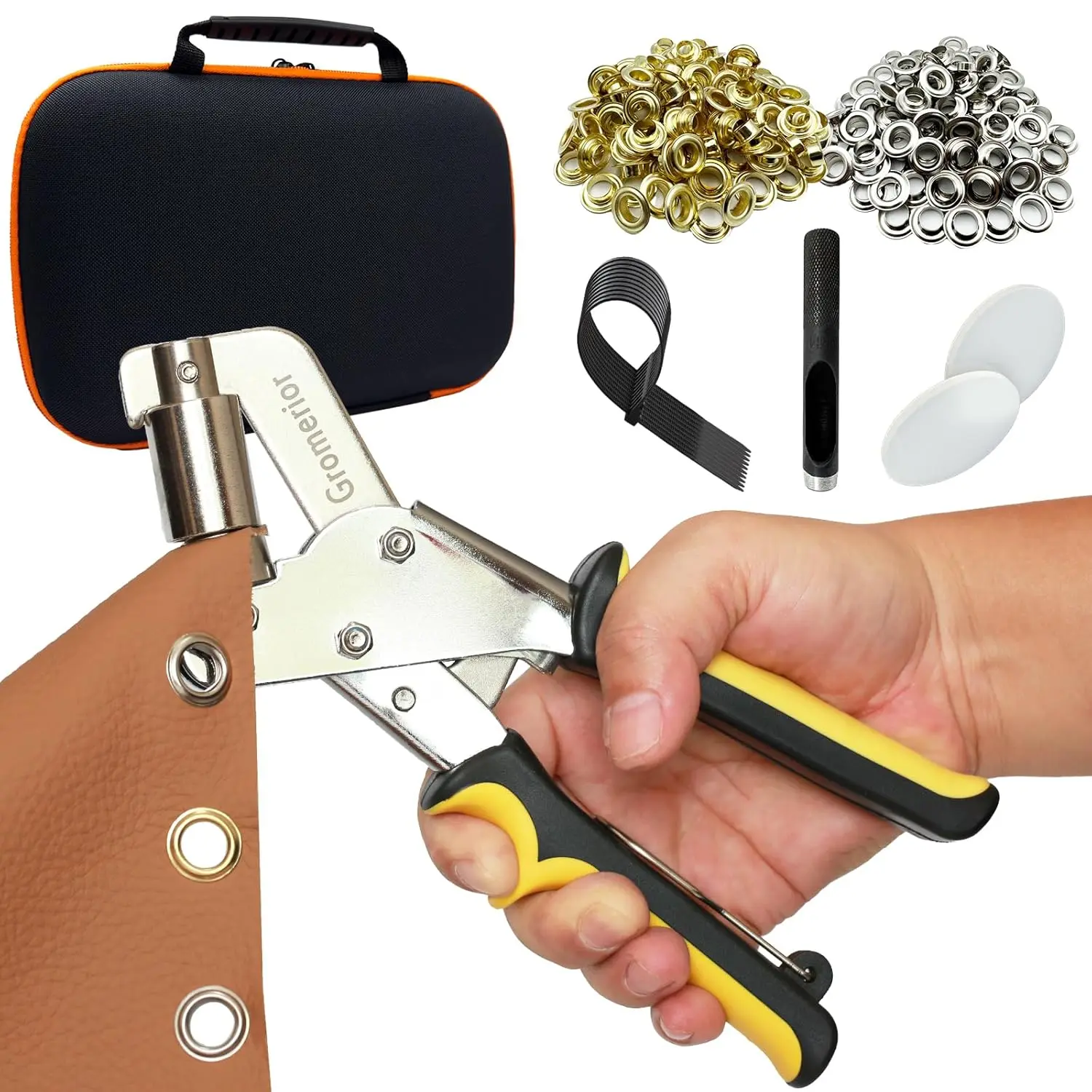 3/8 inch Grommet Tool Kit, 300 Sets Grommets, Plier & Zipper Case| Duty Eyelet Grommet Press with Hole for,, Tarps, Canvas, Banners, Vinyl, Repairs & DIY Projects