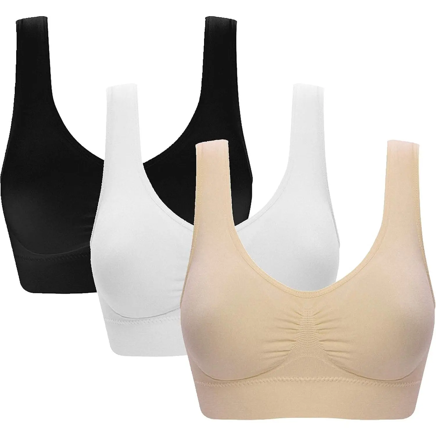 Women's 3 Pack Seamless Comfortable Sports Bras with Removable PadsGift