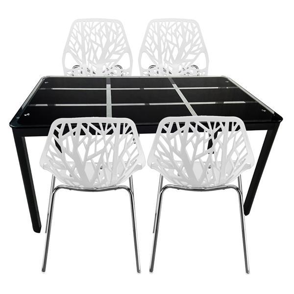 4pcs Modern Stackable Chair Set of 4,Kitchen White Dining Chairs,Birch Sapling Comfy Chairs for Dining Room,Living Room,Waiting Room (White)